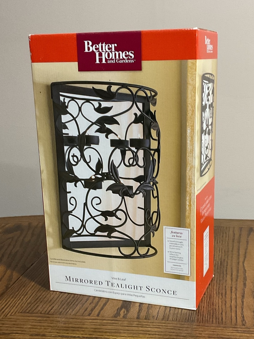 Better Homes And Gardens Black Vine & Leaf Mirrored Tealight Sconce